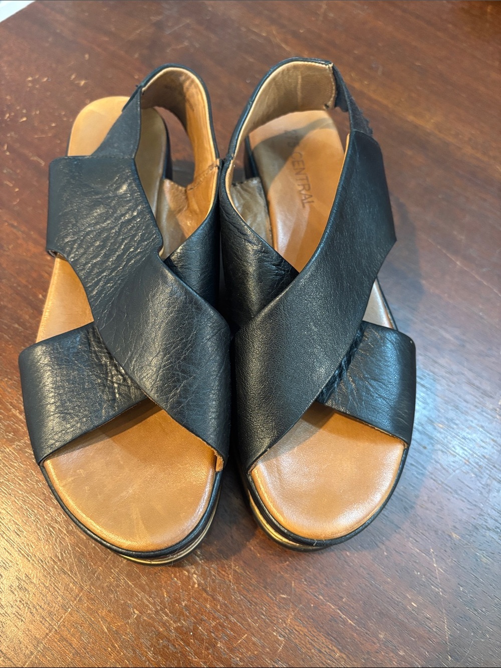 Women's Black Leather Crisscross Sandals - Casual Slip-On